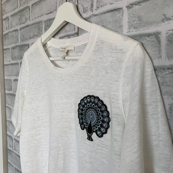Maje Tina Peacock Embroidery Shirt In White Size 2 - Picture 4 of 7
